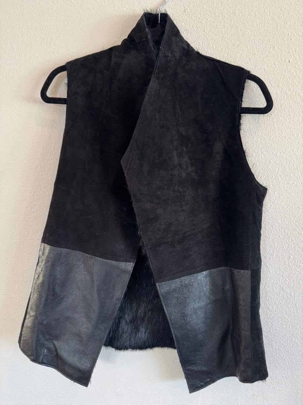 Ecru XS Black Leather & Fur Reversible Vest